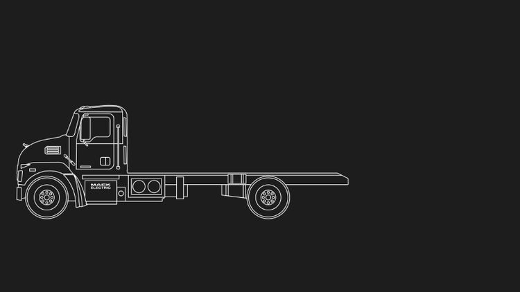 A white outline of a semi truck Description automatically generated