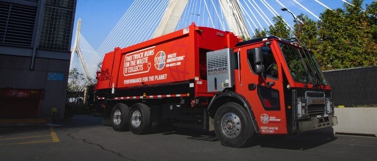 A red Mack MD Electric truck, Picture