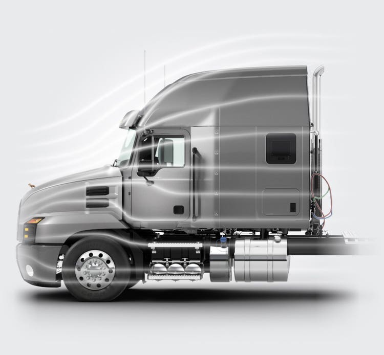 Mack Anthem truck with sleek design for reduced drag and better efficiency.
