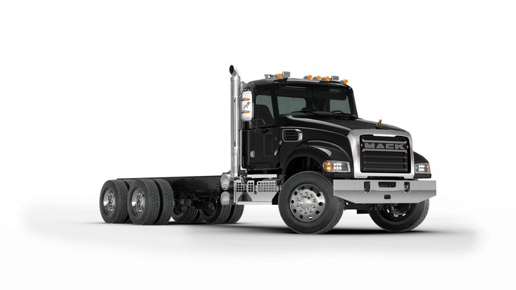Black Mack chassis truck with a rugged design
