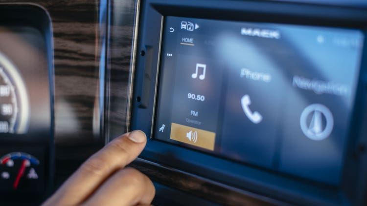 Closeup of a 7-inch full color touchscreen managing smartphone integration.